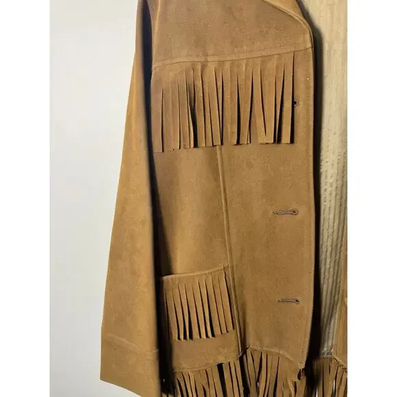 Vintage Brown Suede Fringe Jacket Boho Western 80s 70s Festival - Picture 2 of 14